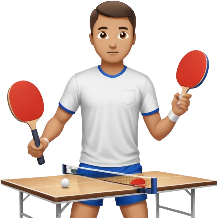 Guy playing ping pong on a 4x8 wooden table emoji