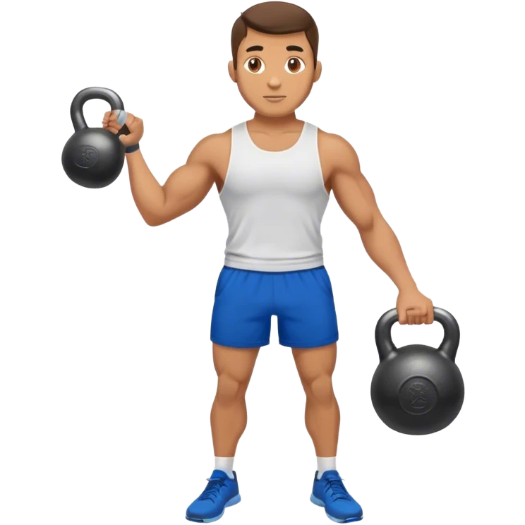 athletic man with blue shorts holding kettlebell emoji