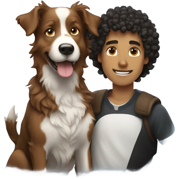 A curly-haired, fair-skinned man holding a Border Collie. emoji