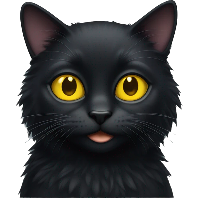 Fluffy Black cat with yellow eyes emoji