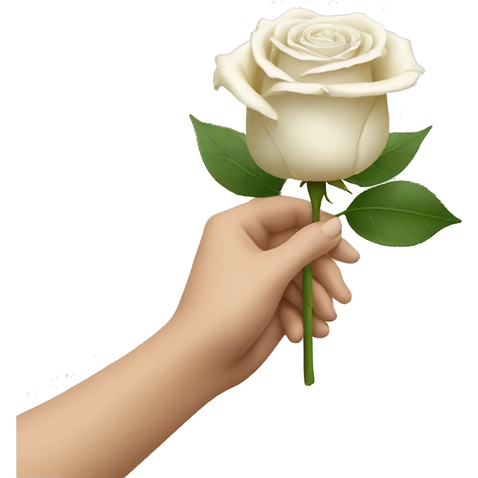 front view, a hand holding a white rose, transparant background emoji