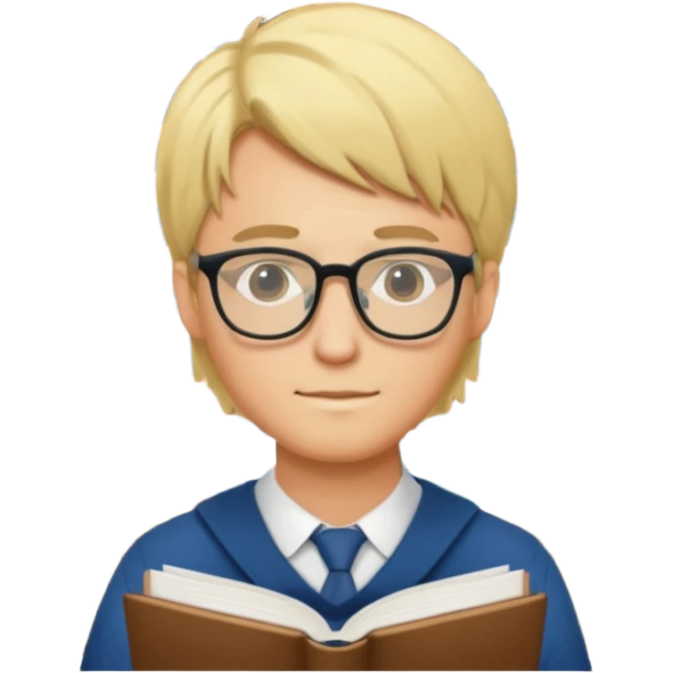 блондин man студент учится в библиотеке emoji