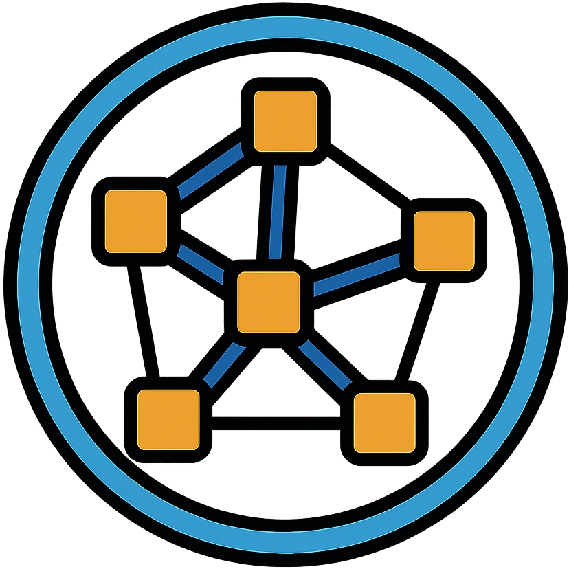 network in a circle form with blue lines and realistic brown boxes at intersection points emoji