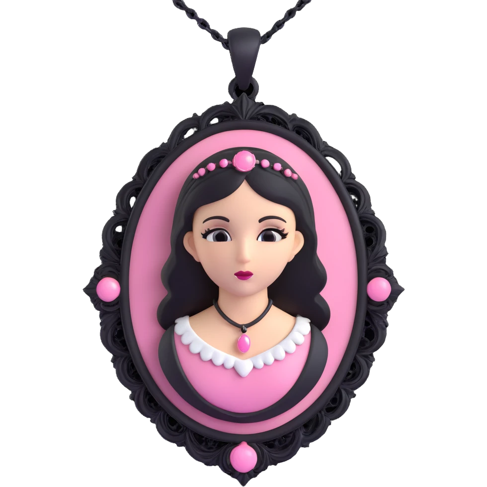 realistic 3D gothic cameo pendant with pink accent, minimal and vintage emoji