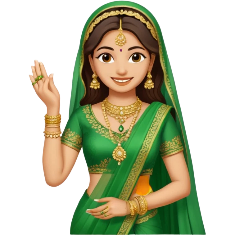 bride in mehendi Ceremony standing in green saree emoji