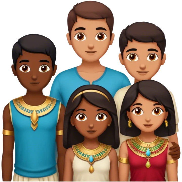 5 best friends, 1 Egyptian man, 1 indian girl 1 persian girl 1 moroccan boy 1 black boy emoji