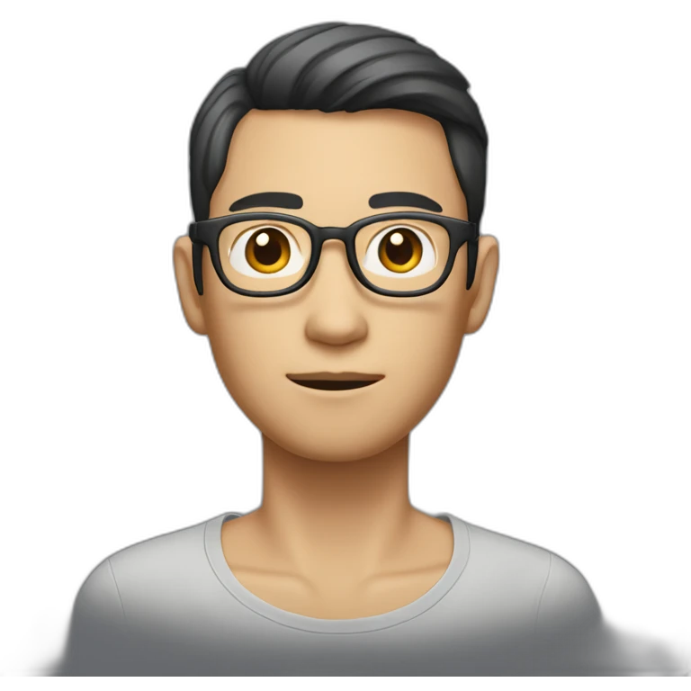 An Asian man with big eyes, fair complexion, metal-framed glasses, short hair and a slight stubble. emoji