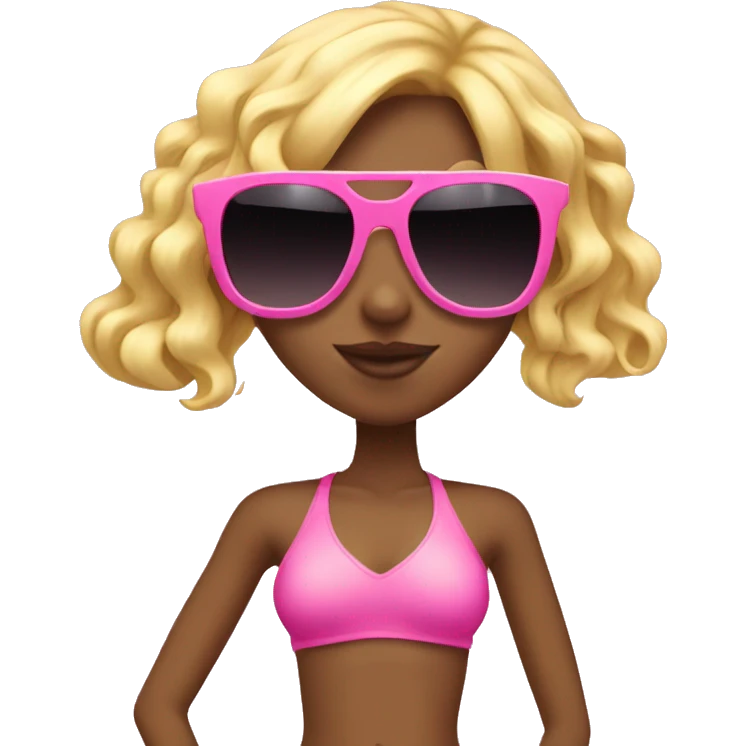 skinny girl with blonde hair wearing a pink bikini and big sunglasses emoji