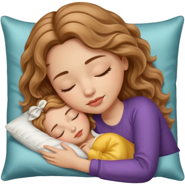 sleeping light brown wavy hair white girl with a silk pillow emoji