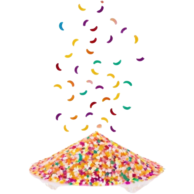 Cinematic Realistic Sparkles & Sprinkles, a delicate swirl of tiny, multicolored sugar confetti and edible glitter, scattered across a smooth reflective surface, each speck glinting under soft ambient light, glowing vibrantly with a dreamy and magical charm. emoji
