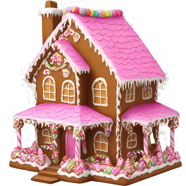 Intricate gingerbread house with pink decorations emoji