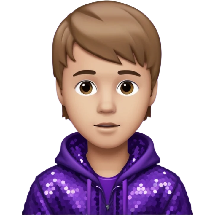 Justin Bieber with light brown hair, dark purple sequin outfit emoji