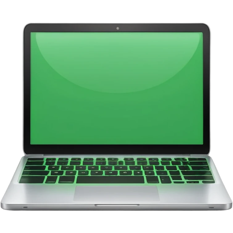 A emoji-style illustration of a laptop front facing with its screen showing green screen. emoji