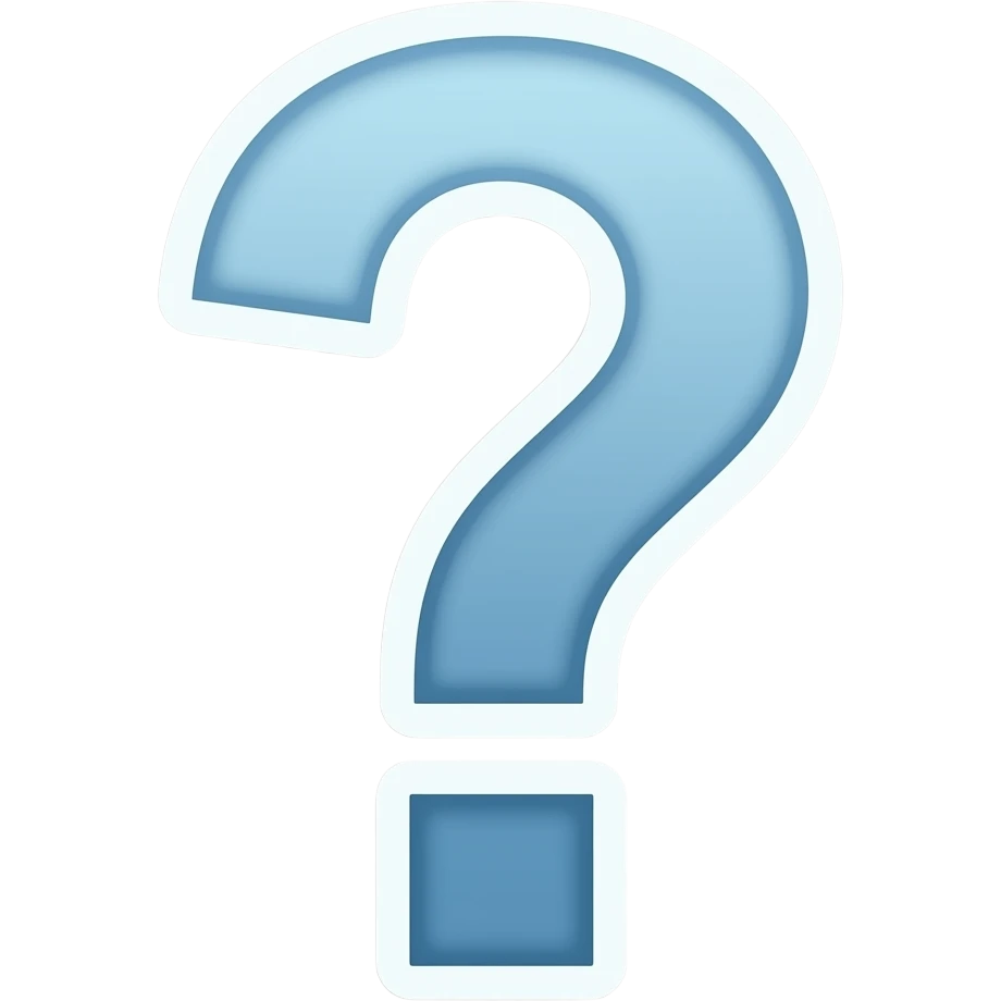 minimal blue question mark sticker, elegant thin stroke, pastel tones, clean vector design, no background, modern aesthetic, 8k emoji