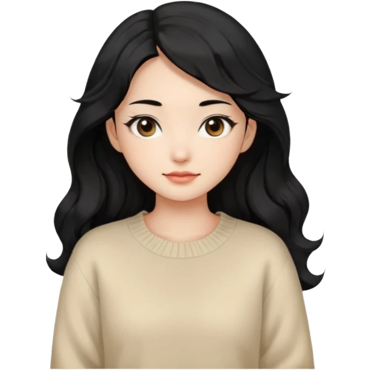 Beautiful girl,Black hair, wavy long hair,Black eyes,Chinese, beige sweater  emoji