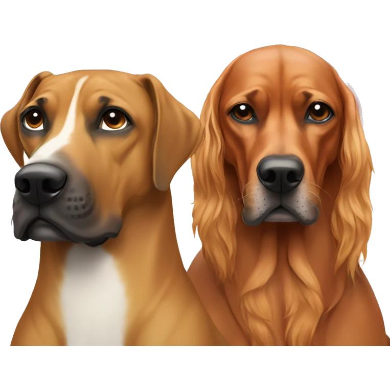 white man with long rainbow colored hair and twisted mustache next to a brown rhodesian ridgeback emoji