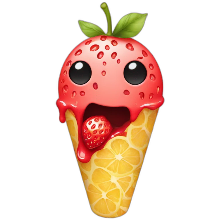 lemon face eating a strawberry gelato emoji