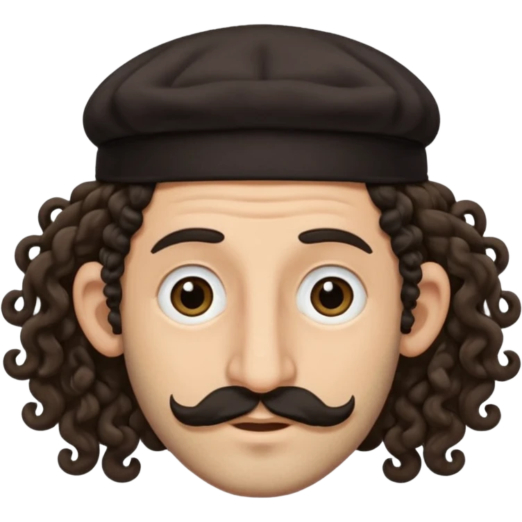 jewish jew man's face, wearing a tiny black kippah and 2 curly long hair strands near the ears, big nose, only face, no body, no mustache emoji
