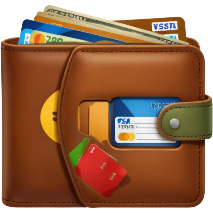 portefeuille marron avec pleins de billet et carte bancaire emoji