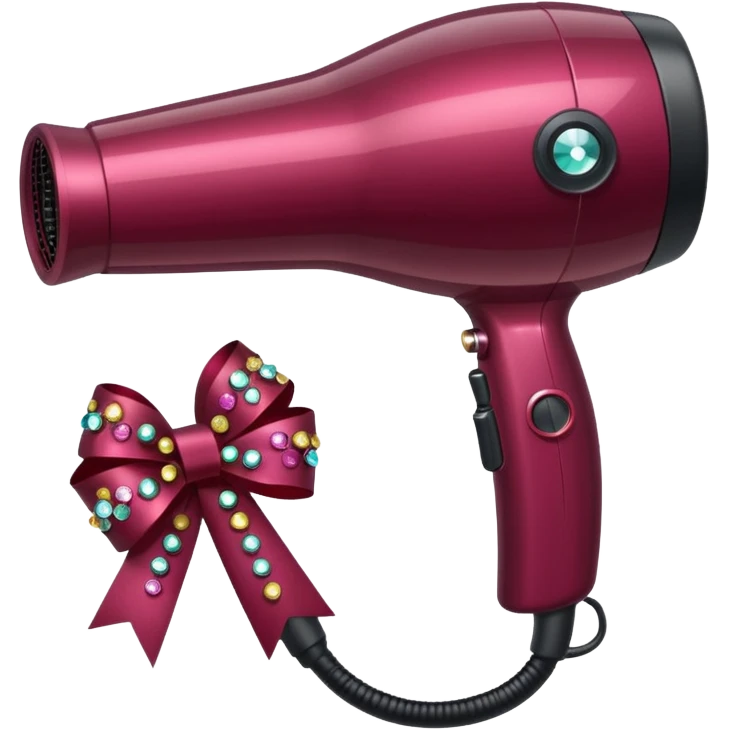 burgundy blow dryer with a ribbon covered in gems emoji