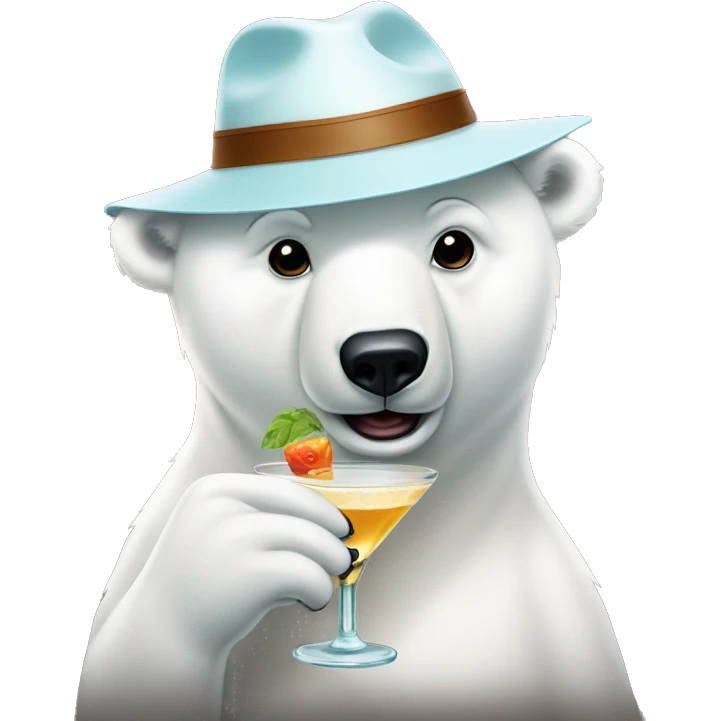 Polar bear drinking martini in a straw hat emoji