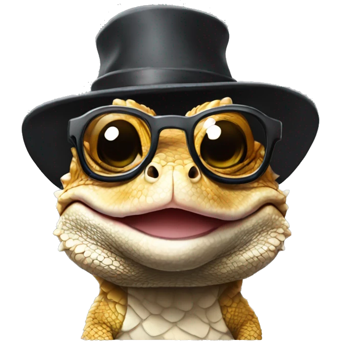 Bearded dragon with hat and glasses emoji