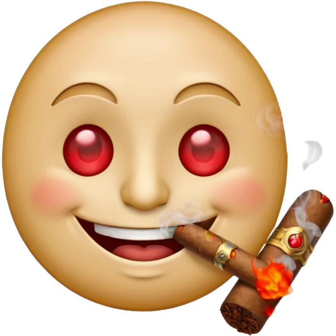 Smiling emoji smoking a cigar with red eyes emoji