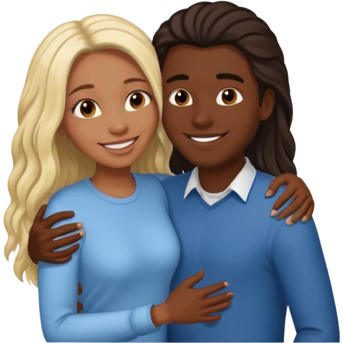 dark skin girlfriend hugs light skin boyfriend with long hair  emoji
