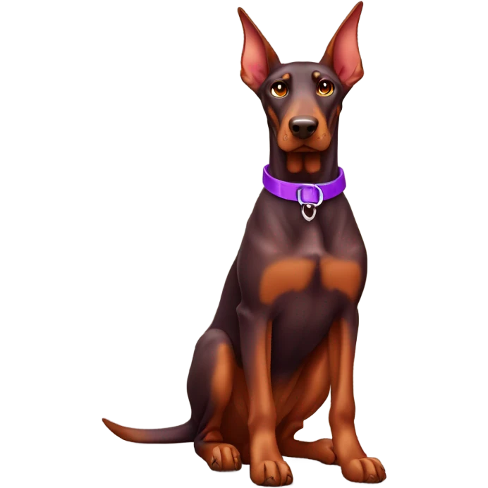 realistic red doberman with pointy ears with purple collar emoji