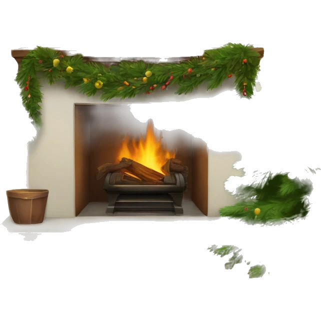Brown fireplace with Norfolk pine garland emoji