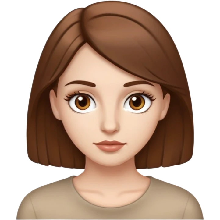 white girl with brown hair, light brown eyes, medium eyelashes, brown eyebrows, medium lips, medium nose emoji