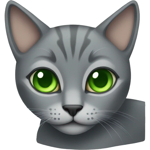 Gray cat with  green eyes on a bed emoji