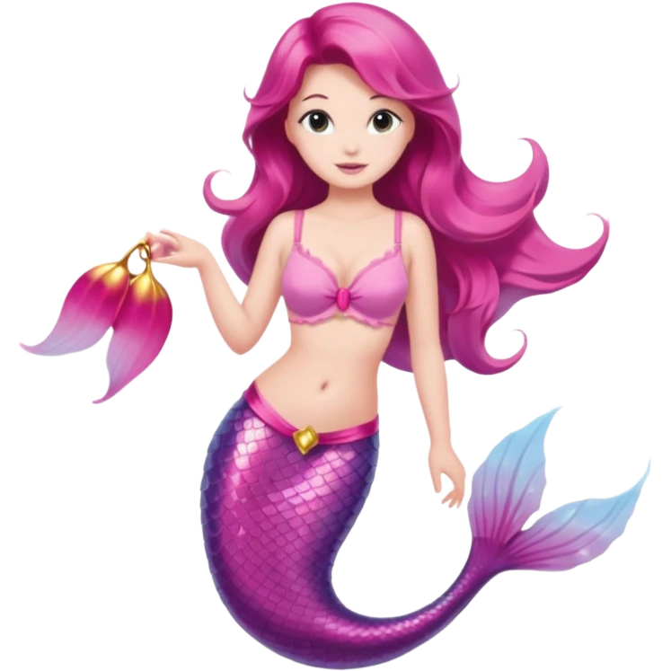 White brunette mermaid with pink tail and bra emoji