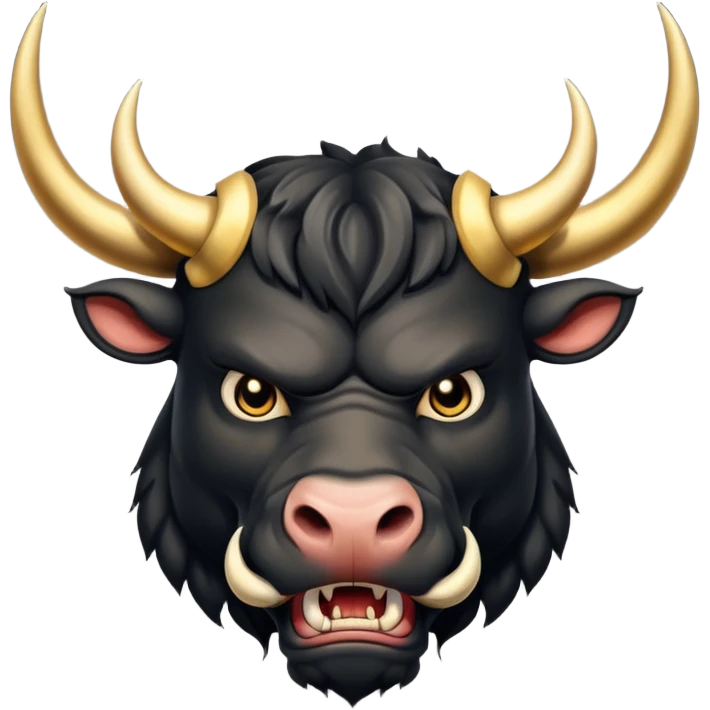 black angry powerful bull with golden horns emoji emoji