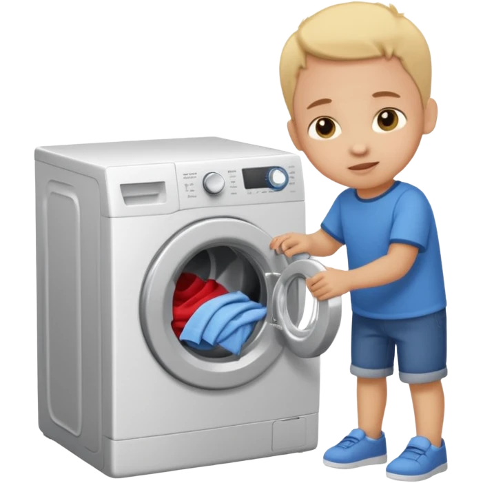 child putting clothes in a washing machine emoji