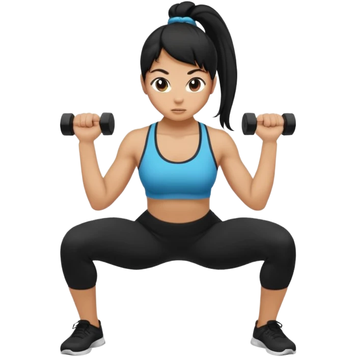 Women with long black ponytail doing a squat with no weights emoji