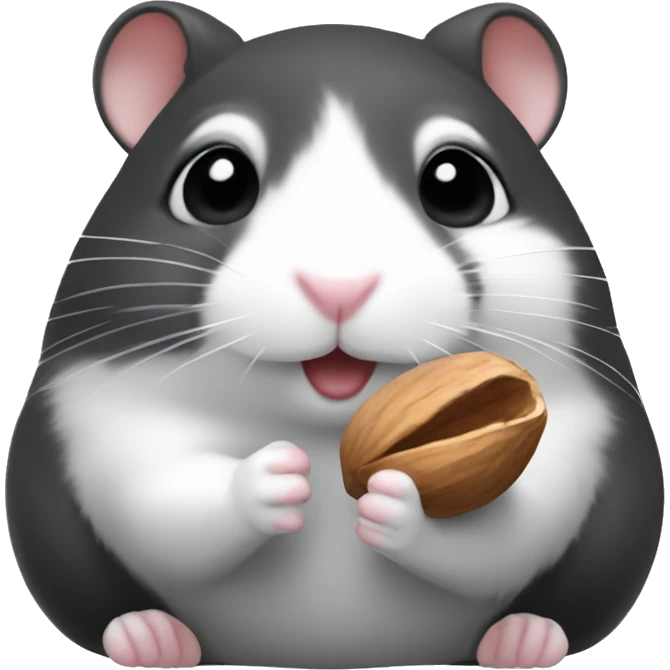 Cute black and white hamster with a nut in his hands emoji