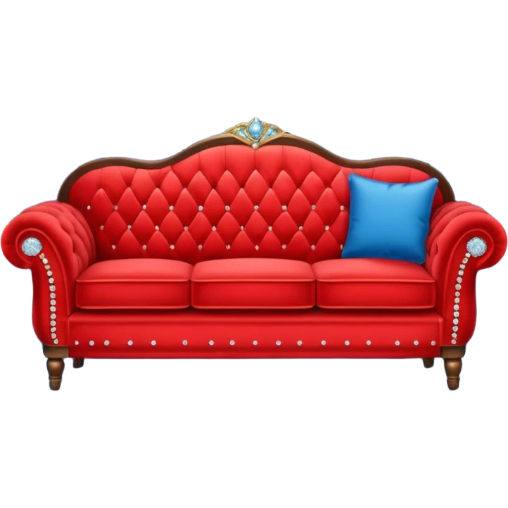 Vintage velvet red red sofa with rhinestone buttons and blue curtains in the background sofa with rhinestones buttons emoji