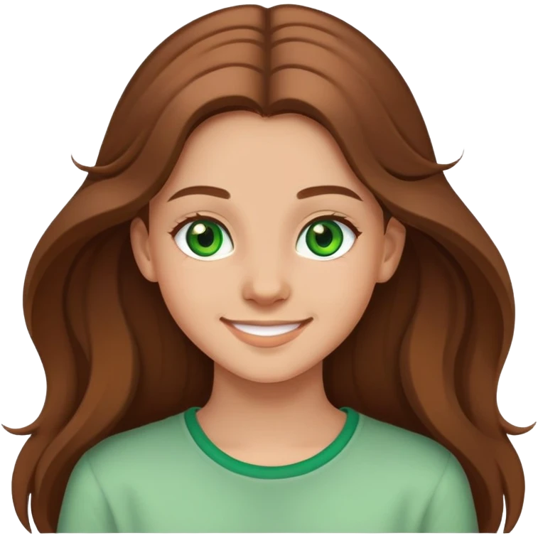 smiling teenage girl with green eyes, light skin, long brown hair emoji