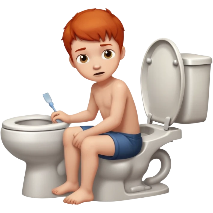 Boy child with redhead Pooping on the toilet and pushing hard emoji