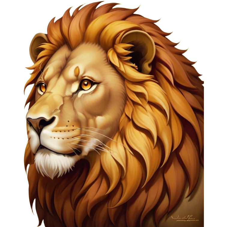 Cinematic Noble Lion Portrait Emoji, Poised and regal, with a powerful, muscular build and a majestic, tawny mane, deep-set soulful amber eyes, Simplified yet sharp and sophisticated features, highly detailed, glowing with a warm, dignified glow, high shine, intelligent and fierce, stylized with an air of wild majesty, focused and attentive, soft glowing outline, capturing the essence of a watchful and confident king, so majestic it feels as though it could roar out of the screen with effortless authority! emoji