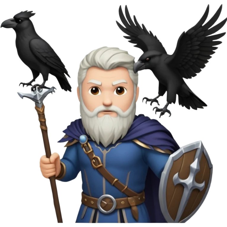 dog odin has spear. he has raven on his shoulder. dynamic pose emoji