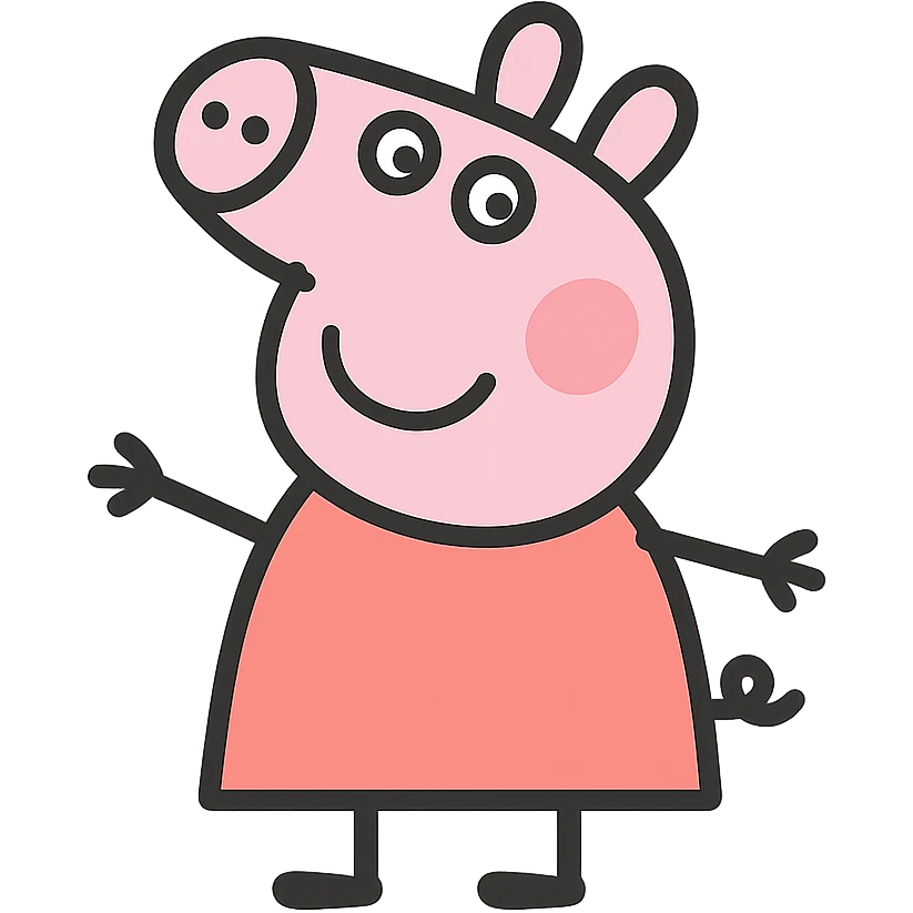 Peppa Pig as a color outline icon, cheerful pose, pastel color palette, clear outlines emoji