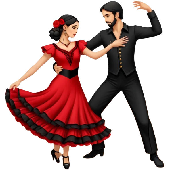 Spanish flamenco couple of dancers dancing on a wooden floor emoji