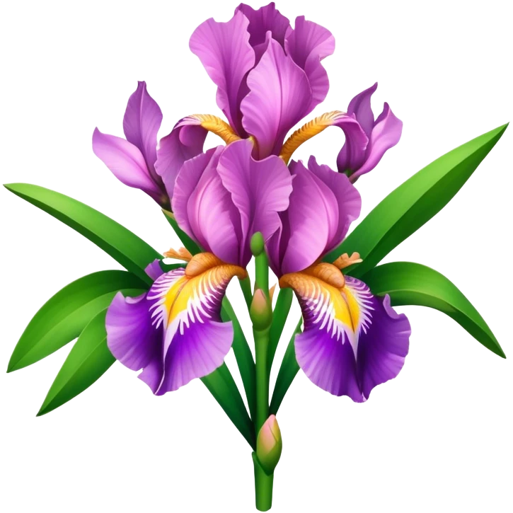 bouquet Pink Iris, luxuriant, leaf, bud emoji