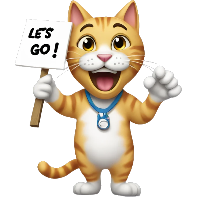 Funny cat holding a sign that says “LETS GO!!” emoji