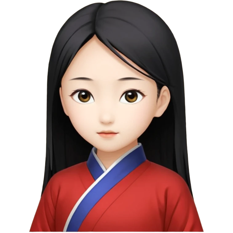 3D emoji卡通风格形象，年轻女孩，黑棕色长发+平刘海，方形黑框眼镜 emoji