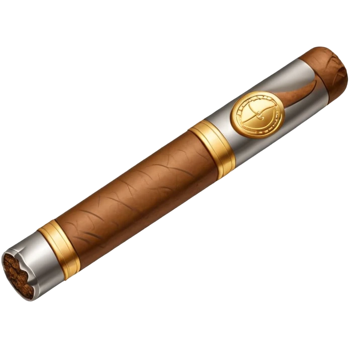 A luxury cigar emoji made of silver chrome, smooth metallic texture, minimal shape, glossy reflections, rich swag aesthetic, iOS emoji style, centered, clean white background emoji