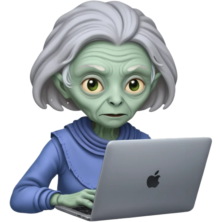 old lady alien with only gaming laptop. emoji