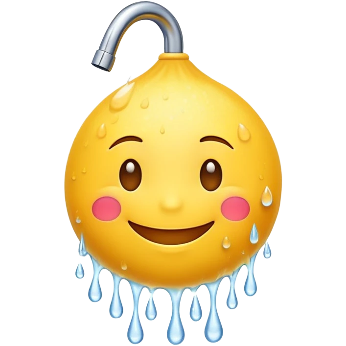 happy yellow smiling emoji taking a shower with water droplets emoji